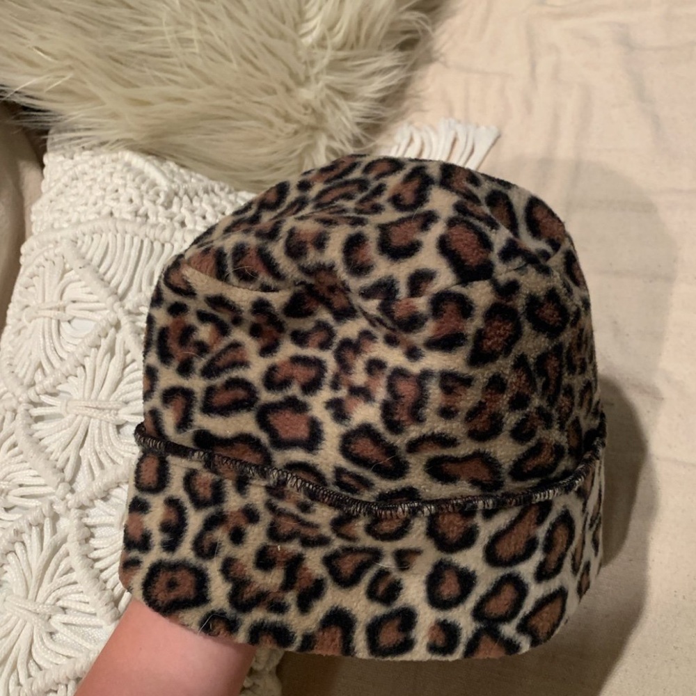 Fuzzy cheetah print hat